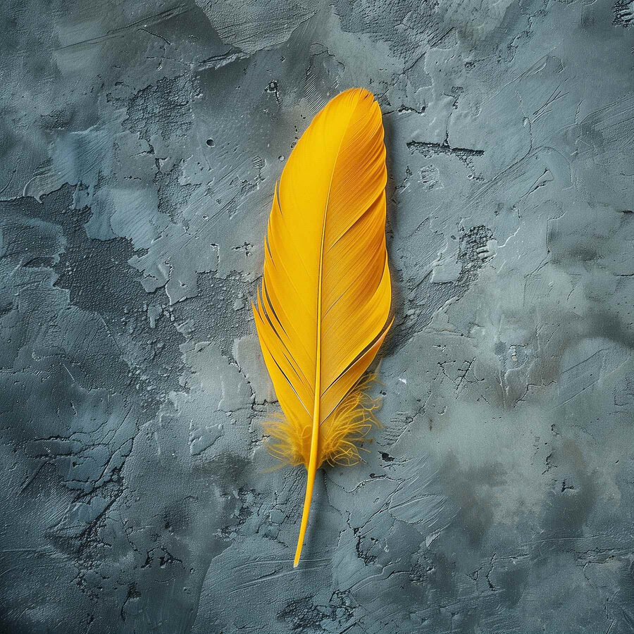 Tableaux Plume jaune sur une surface grise – Image 9