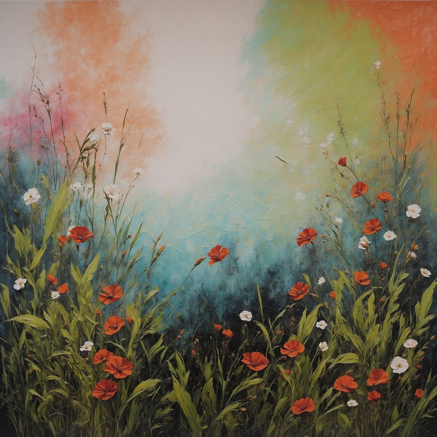 Peinture de fleurs et d'herbe