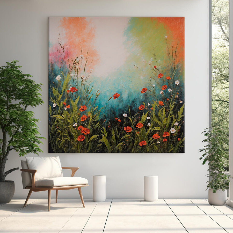 Peinture de fleurs et d'herbe