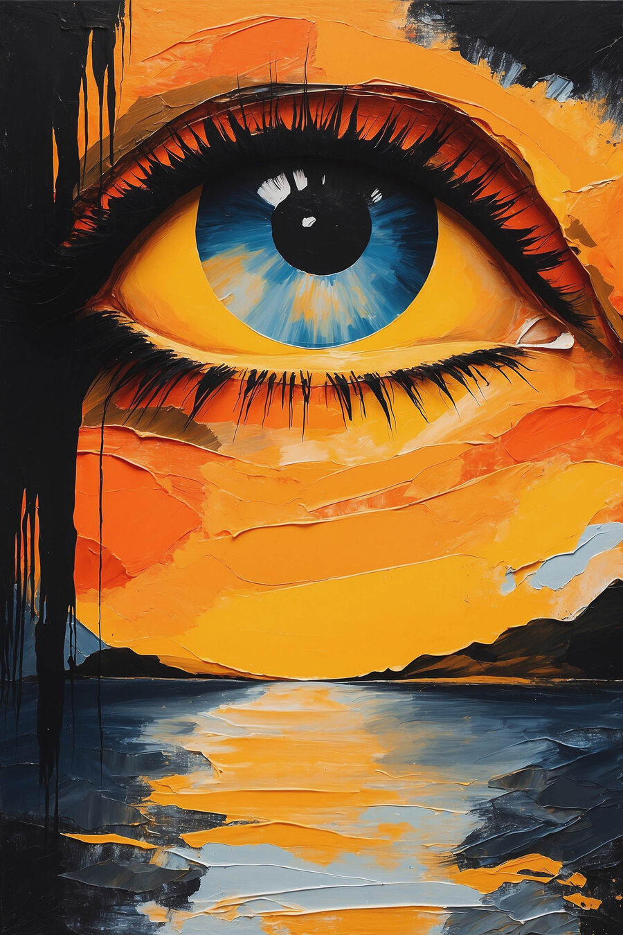Peinture d'un œil et d'un coucher de soleil