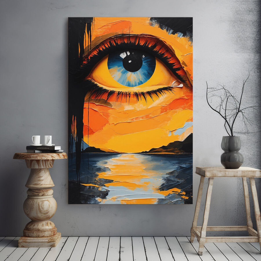 Peinture d'un œil et d'un coucher de soleil