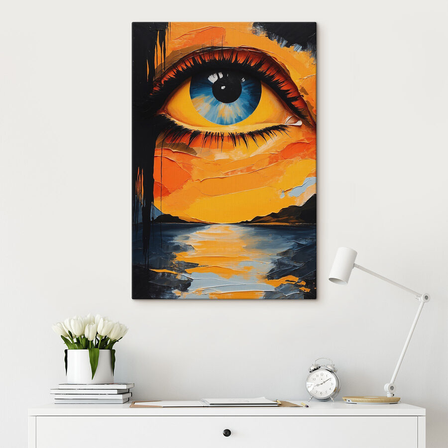 Peinture d'un œil et d'un coucher de soleil