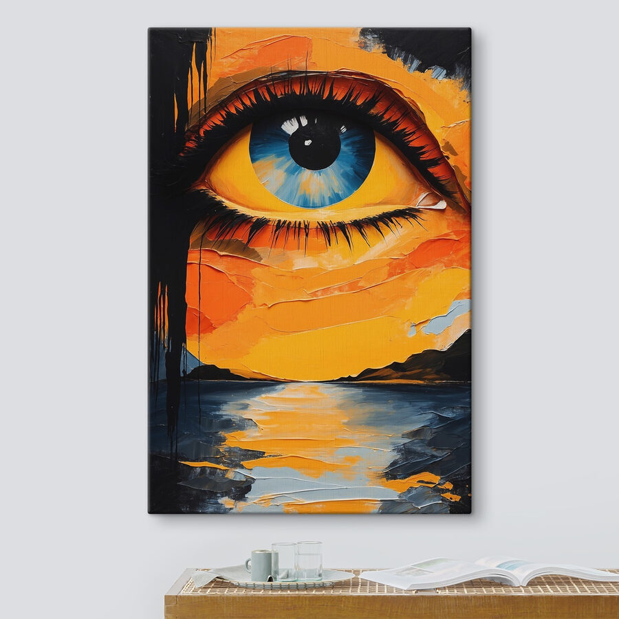 Peinture d'un œil et d'un coucher de soleil