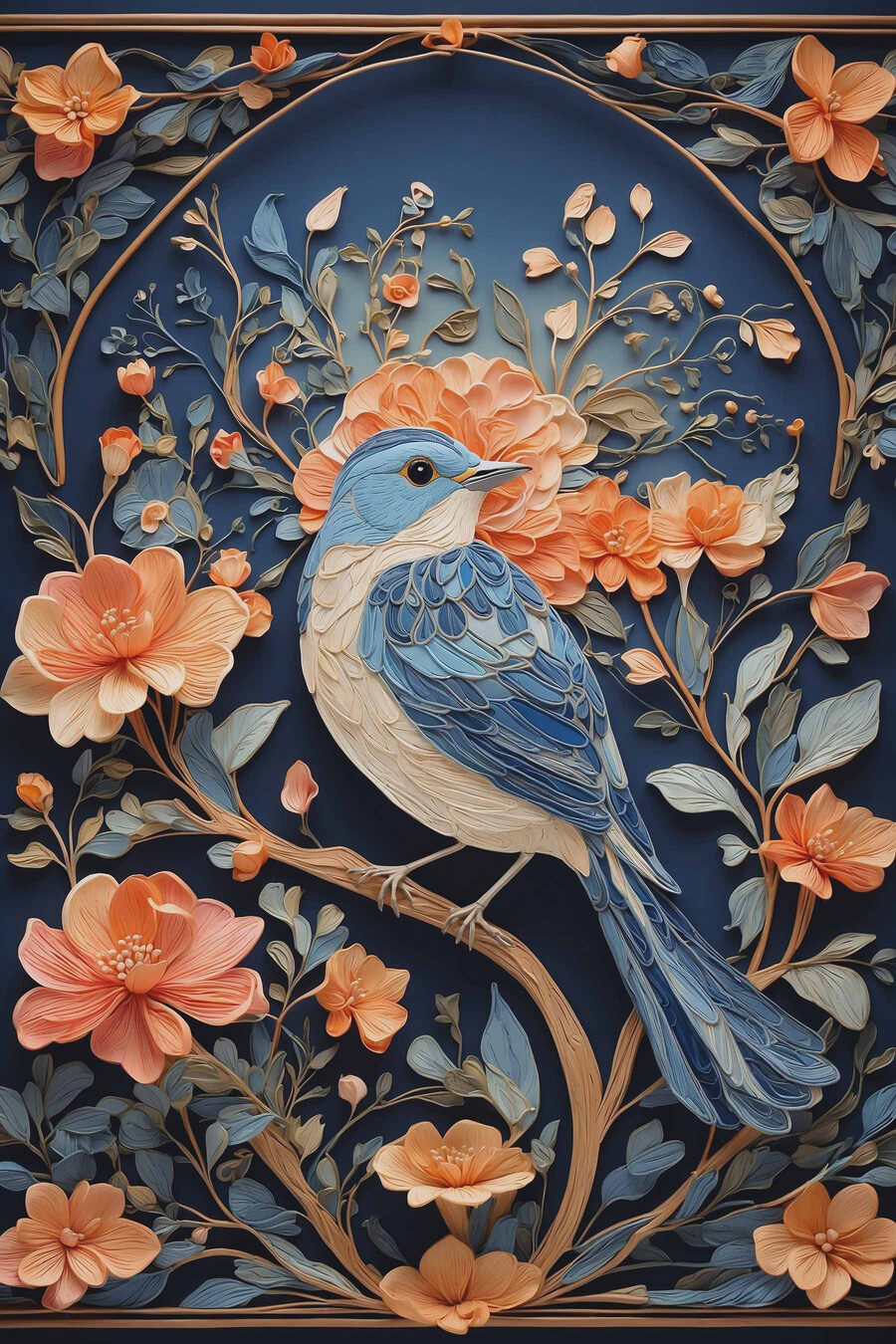 Oiseau bleu sur une branche avec des fleurs