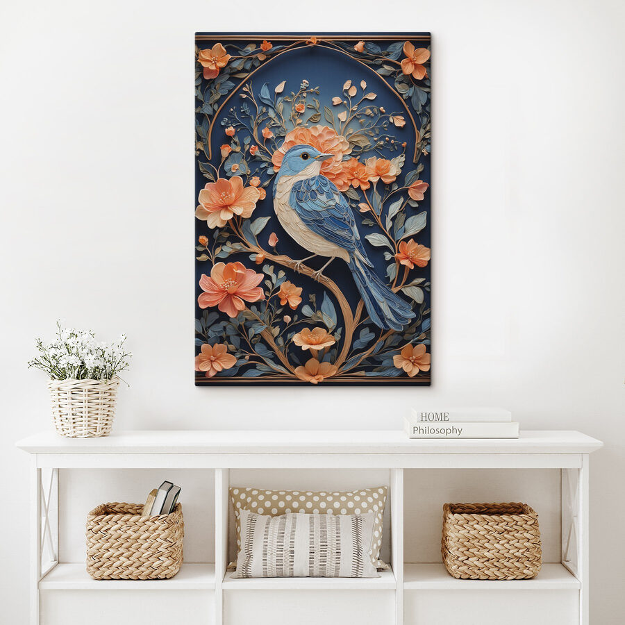Oiseau bleu sur une branche avec des fleurs