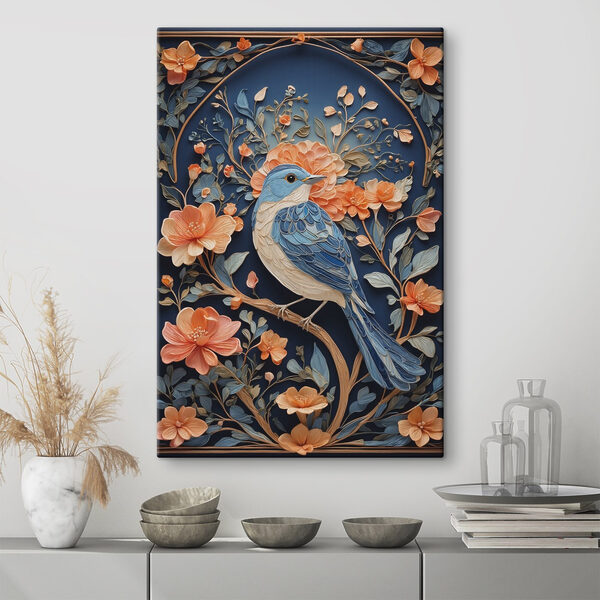 Oiseau bleu sur une branche avec des fleurs Oiseau bleu sur une branche avec des fleurs