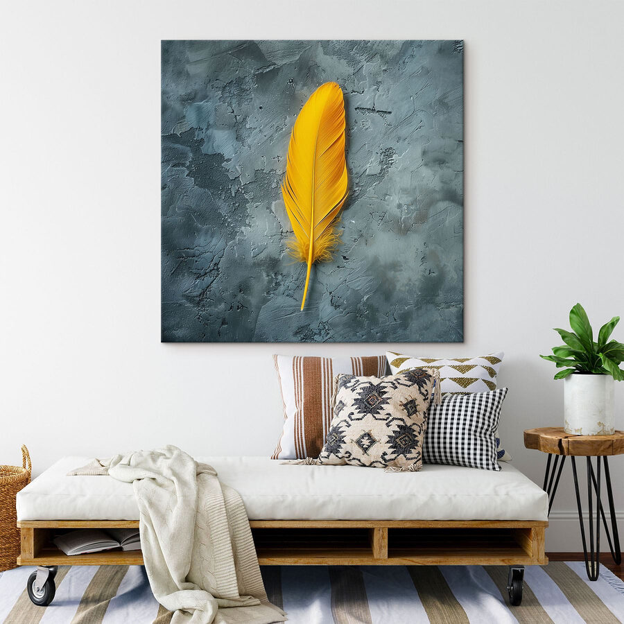 Tableaux Plume jaune sur une surface grise