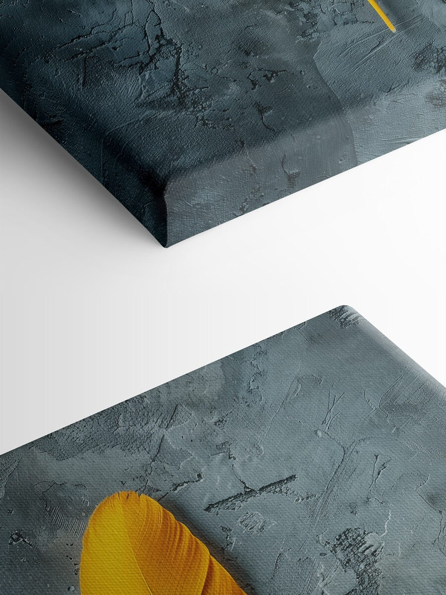 Tableaux Plume jaune sur une surface grise – Image 4