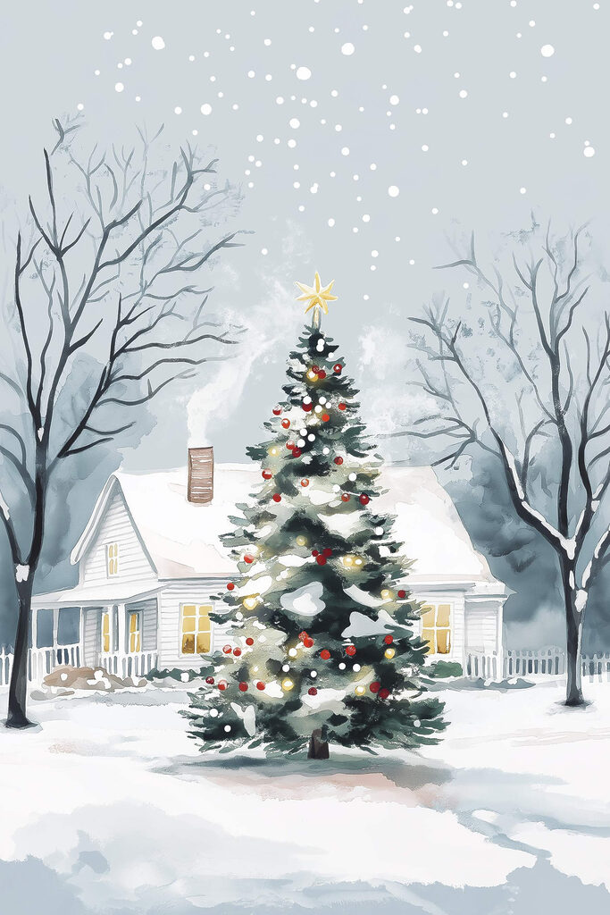 Christmas tree in front of a house