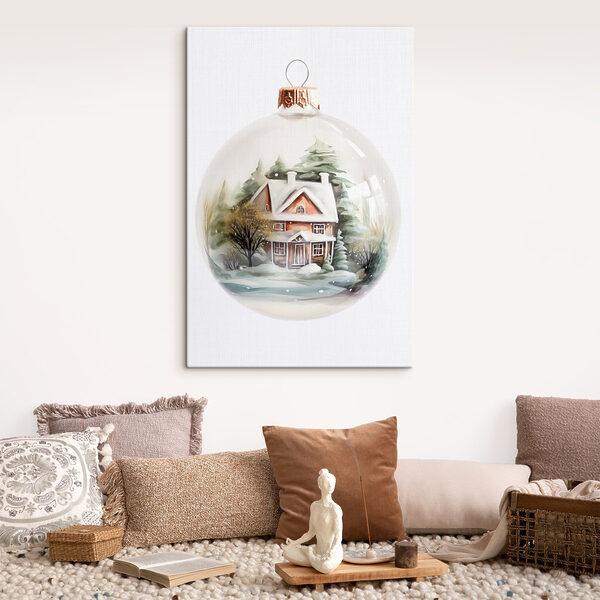 Boule en verre avec une peinture représentant une maison et des arbres Boule en verre avec une peinture représentant une maison et des arbres