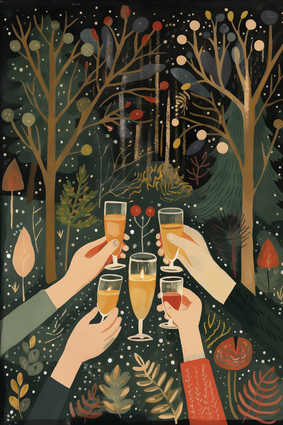 Groupe de mains tenant des verres de vin