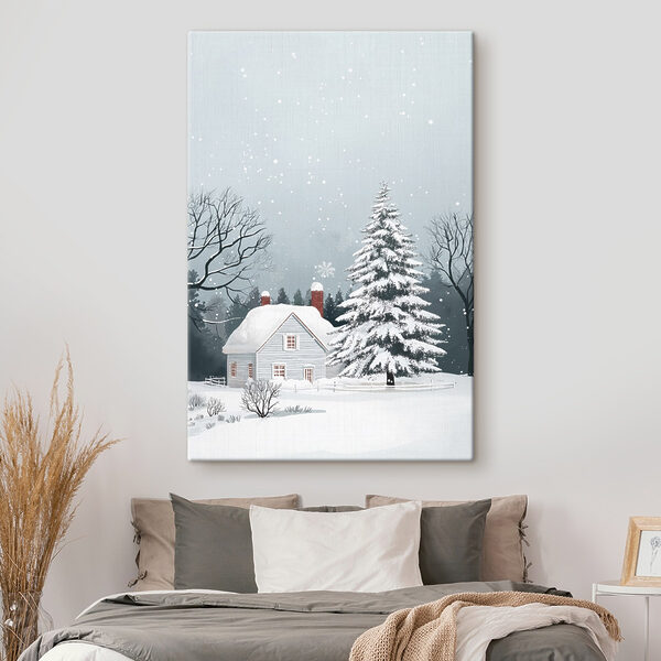 Maison avec de la neige sur le toit et un arbre dans la neige Maison avec de la neige sur le toit et un arbre dans la neige