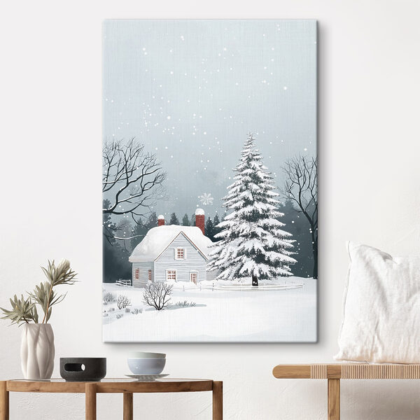Maison avec de la neige sur le toit et un arbre dans la neige Maison avec de la neige sur le toit et un arbre dans la neige