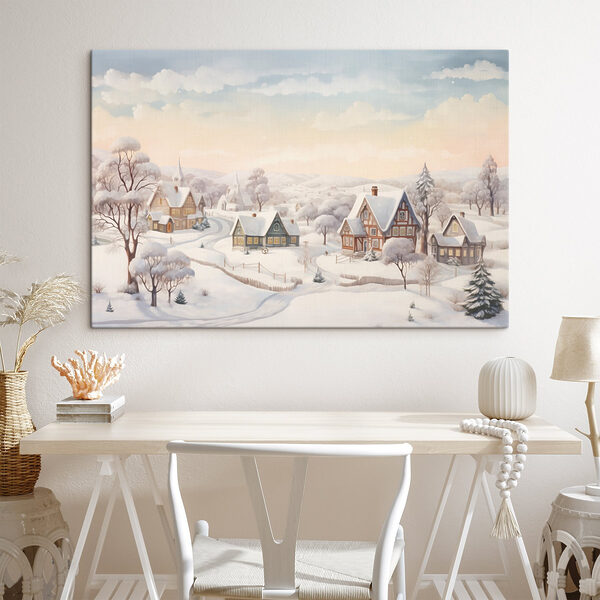 Tableaux Tableaux Village enneigé avec maisons et arbres (UGS : s41379)
