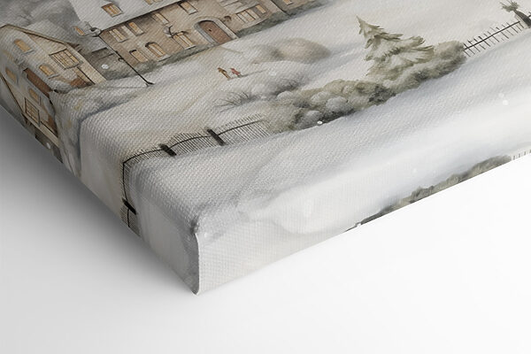 Snow covered village with a church and trees Snow covered village with a church and trees