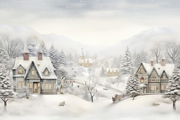 Paysage enneigé avec maisons et arbres Paysage enneigé avec maisons et arbres