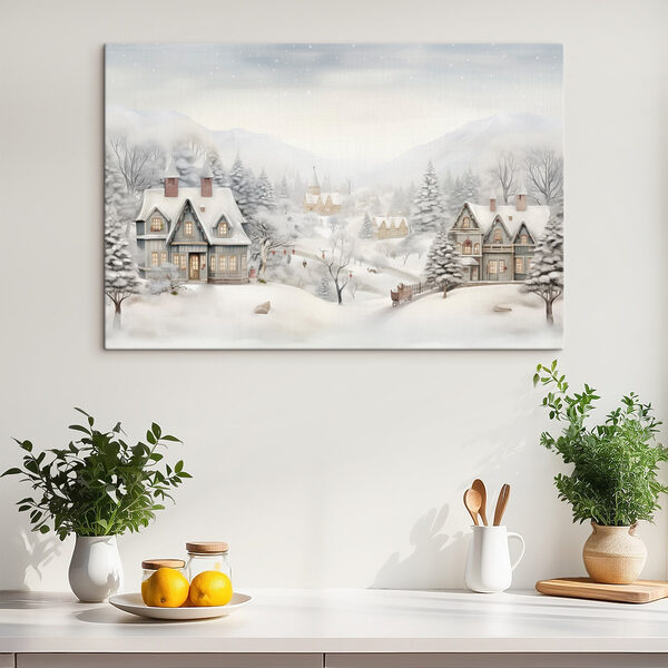 Paysage enneigé avec maisons et arbres Paysage enneigé avec maisons et arbres