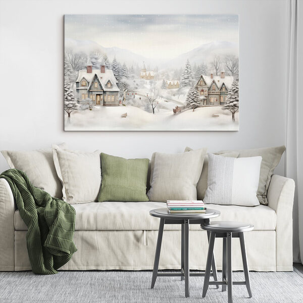 Paysage enneigé avec maisons et arbres Paysage enneigé avec maisons et arbres