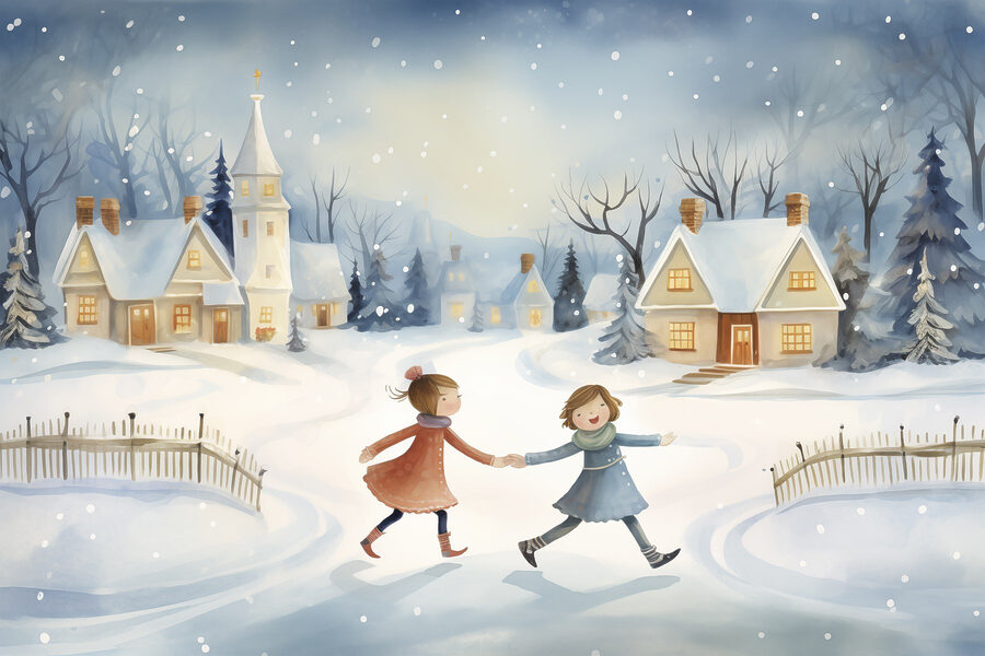 Couple de filles marchant dans la neige Couple de filles marchant dans la neige