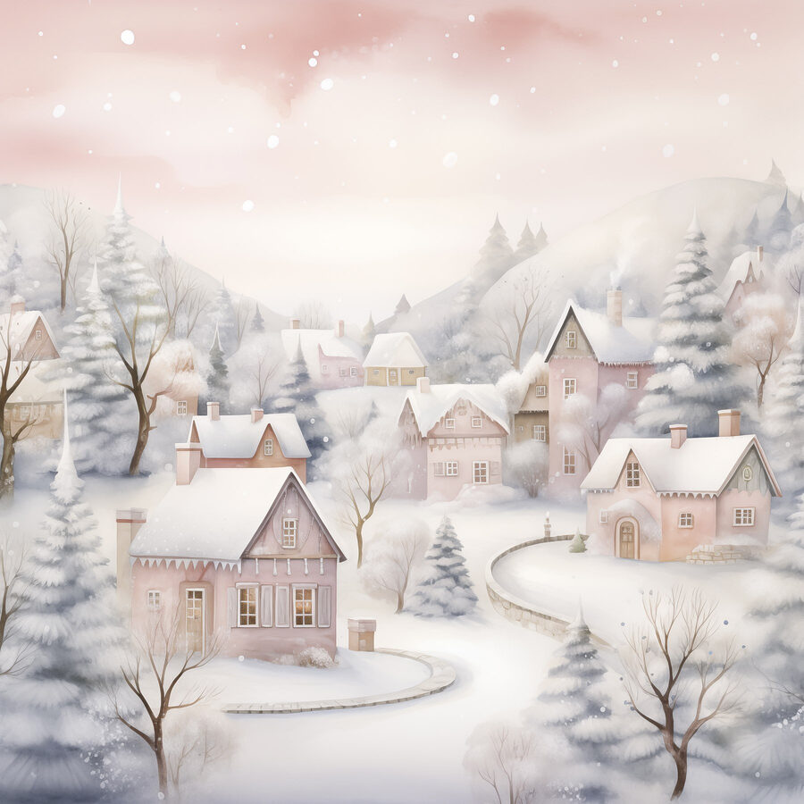 Peinture d'un village enneigé