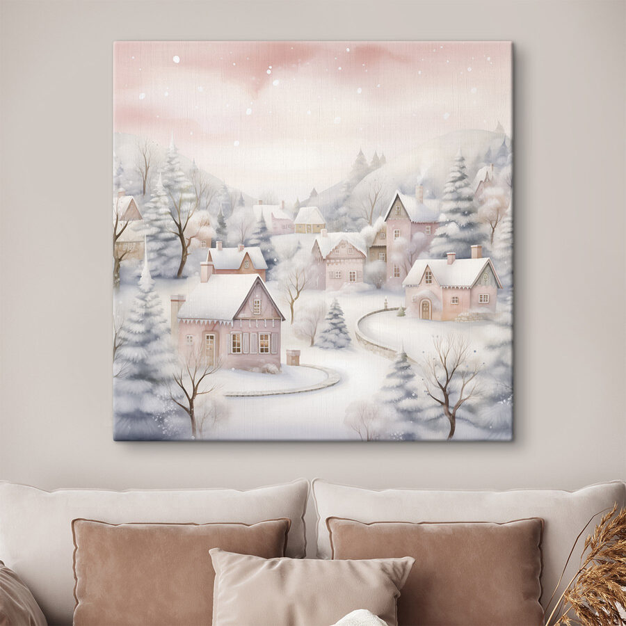 Peinture d'un village enneigé