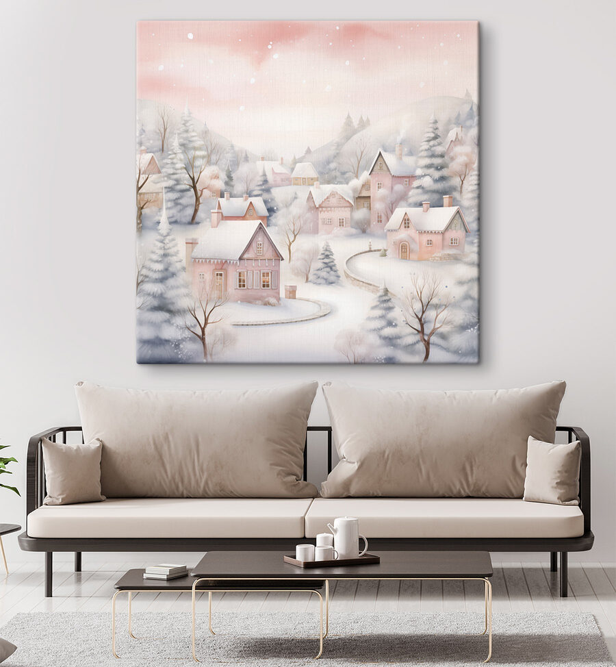 Peinture d'un village enneigé