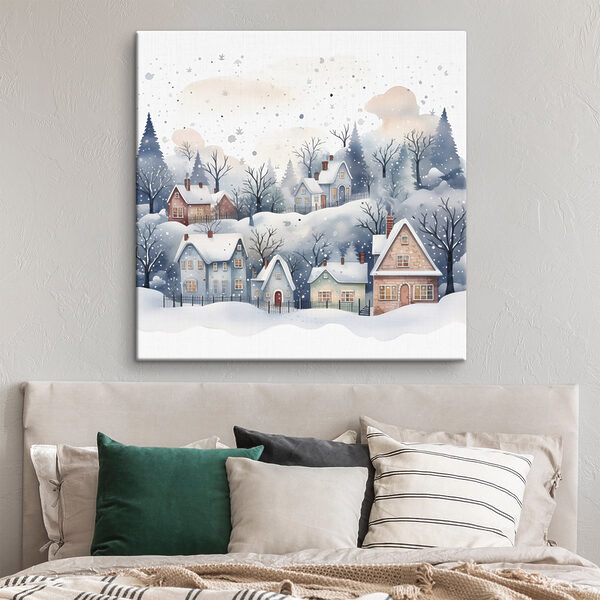 Aquarelle de maisons et d'arbres dans la neige Aquarelle de maisons et d'arbres dans la neige