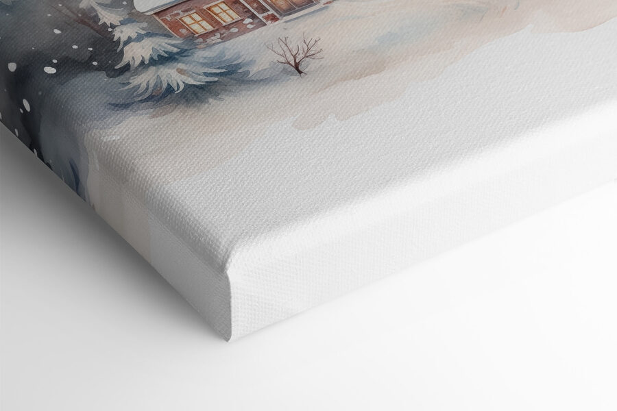 Aquarelle de maisons dans une forêt enneigée Aquarelle de maisons dans une forêt enneigée