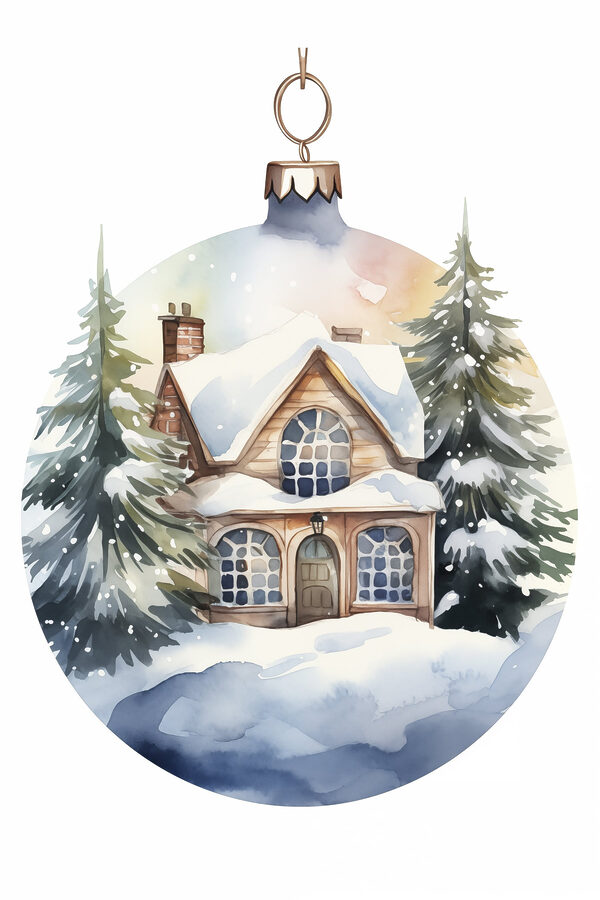 Aquarelle d'une maison dans la neige Aquarelle d'une maison dans la neige