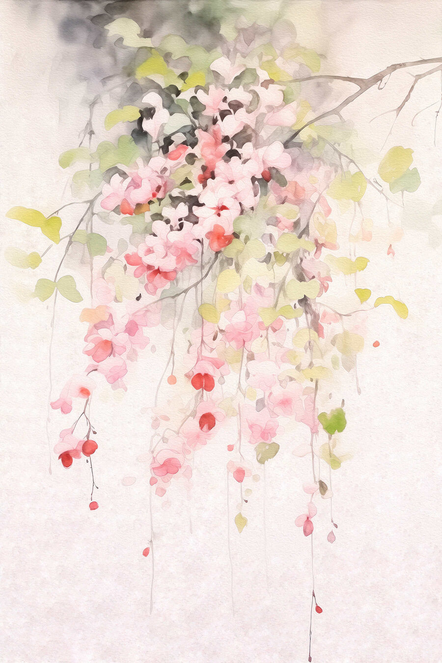 Aquarelle de fleurs roses et de feuilles vertes Aquarelle de fleurs roses et de feuilles vertes