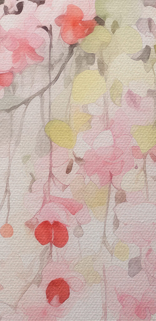 Watercolor painting of pink flowers and green leaves Watercolor painting of pink flowers and green leaves
