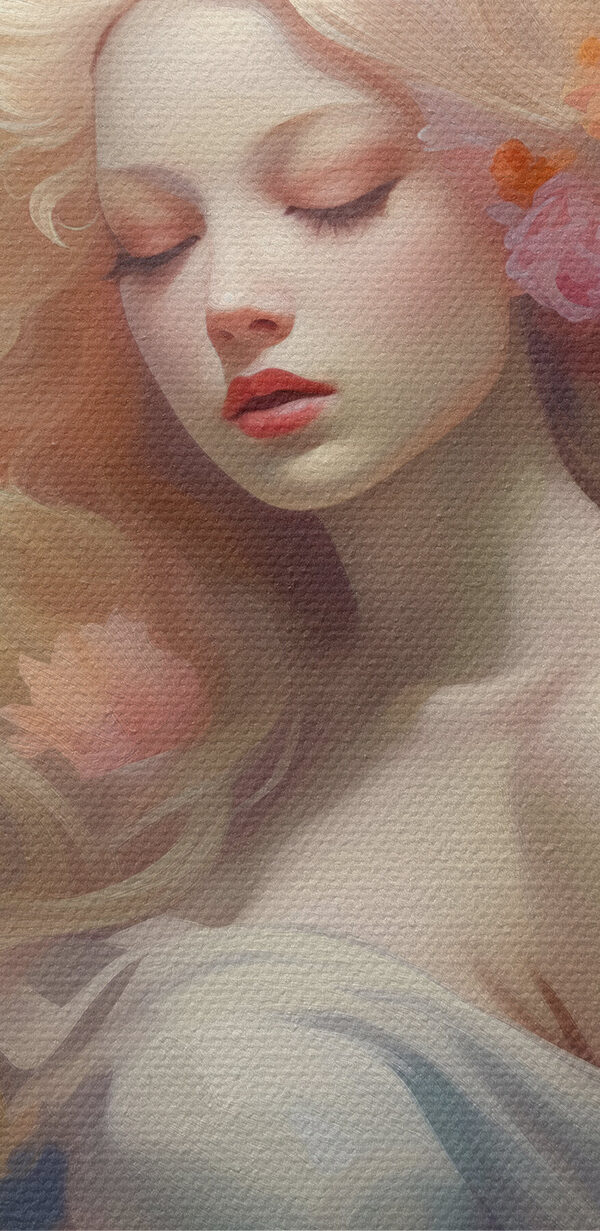 Femme aux longs cheveux blonds avec des fleurs dans les cheveux Femme aux longs cheveux blonds avec des fleurs dans les cheveux
