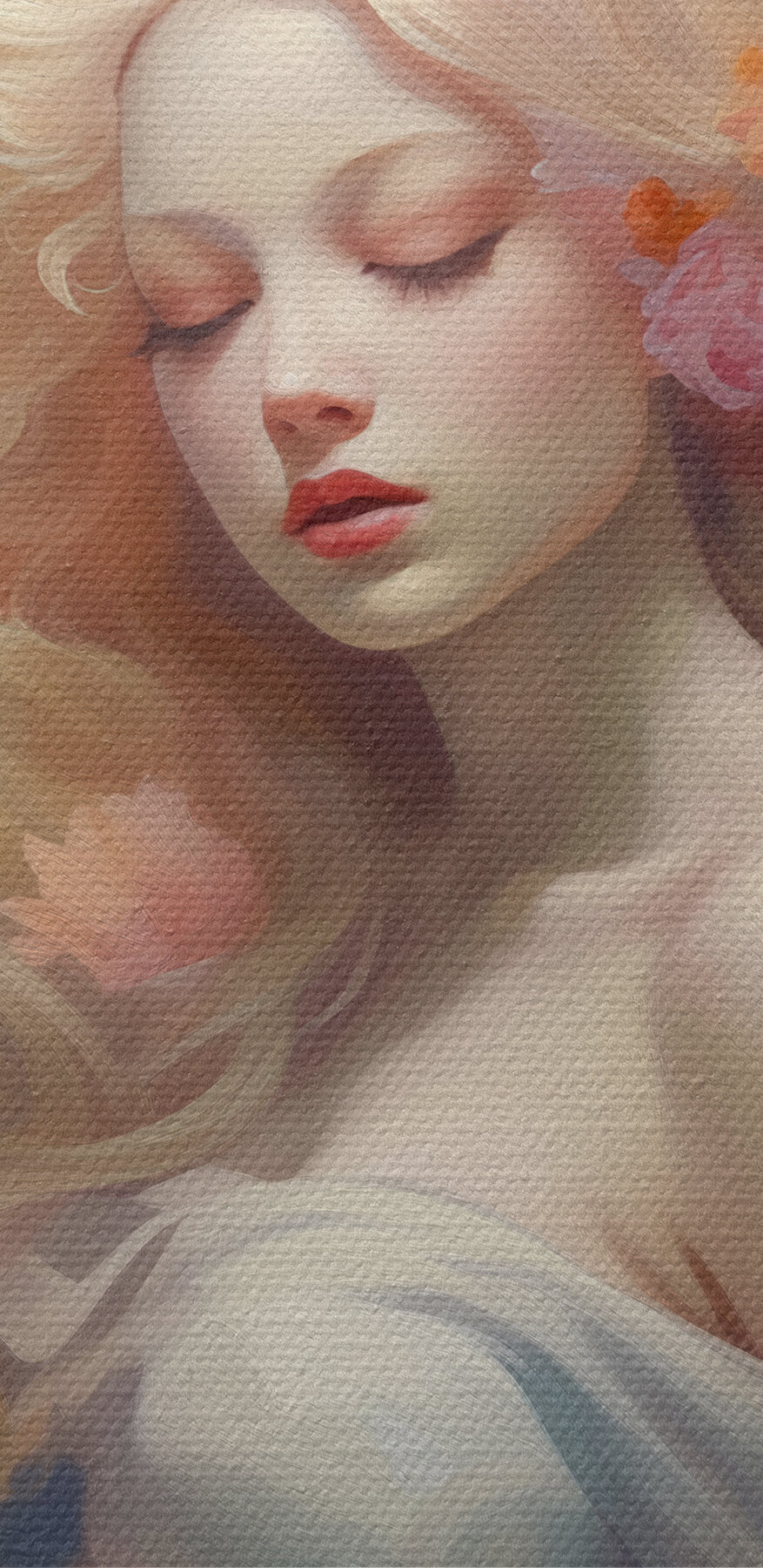 Femme aux longs cheveux blonds avec des fleurs dans les cheveux
