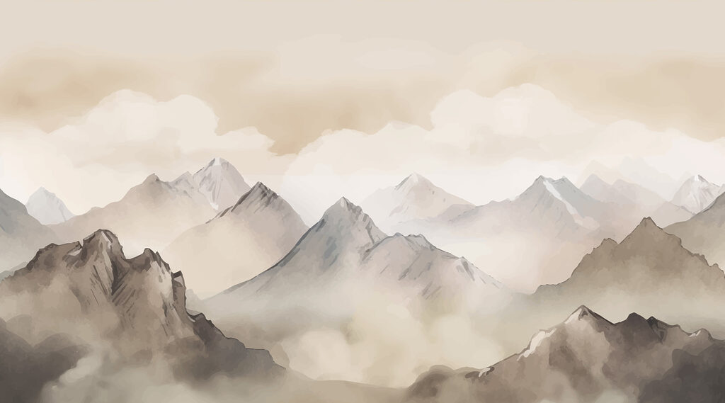 Peinture de montagnes et de nuages Peinture de montagnes et de nuages