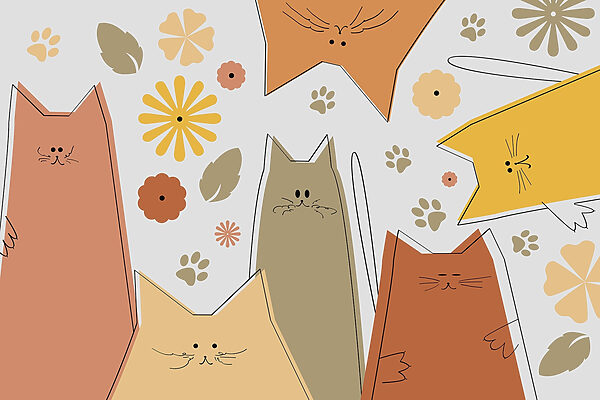 Groupe de chats et de fleurs Groupe de chats et de fleurs