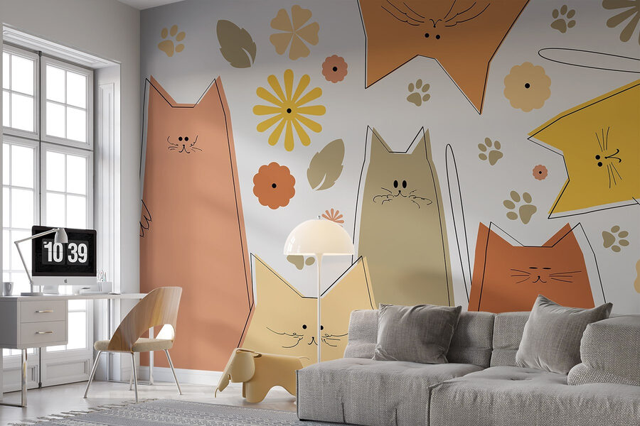 Groupe de chats et de fleurs