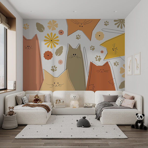 Groupe de chats et de fleurs Groupe de chats et de fleurs