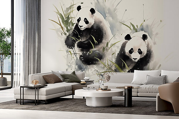 Couple de pandas dans l'herbe Couple de pandas dans l'herbe