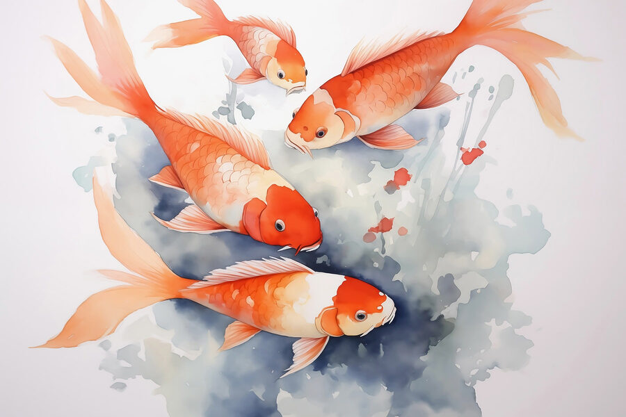 Groupe de poissons orange et blancs nageant dans l'eau