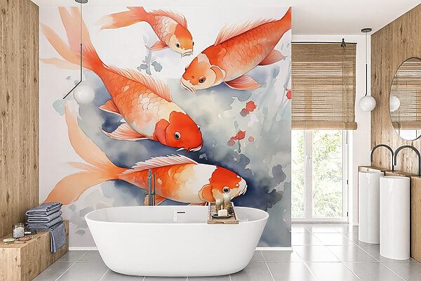 Groupe de poissons orange et blancs nageant dans l'eau Groupe de poissons orange et blancs nageant dans l'eau