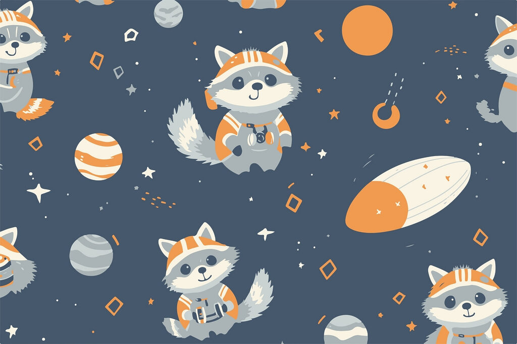 Motif de ratons laveurs et de planètes Motif de ratons laveurs et de planètes