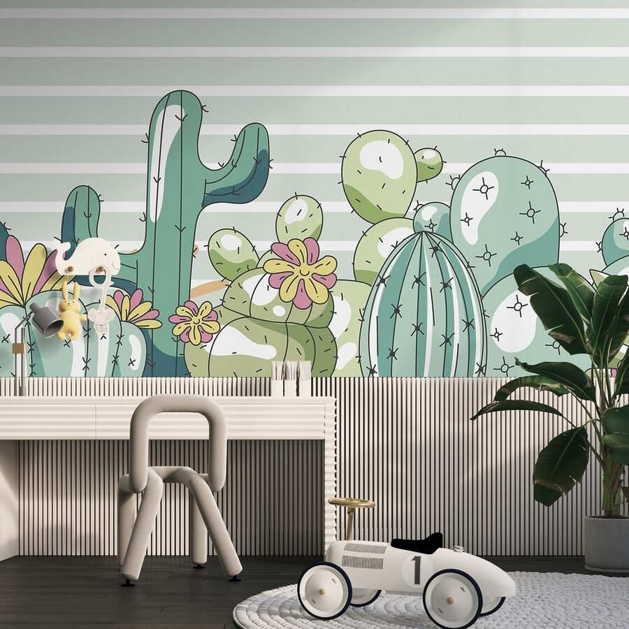 Groupe de cactus avec fleurs