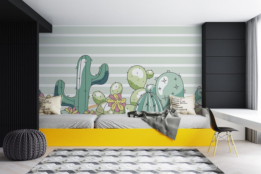 Groupe de cactus avec fleurs