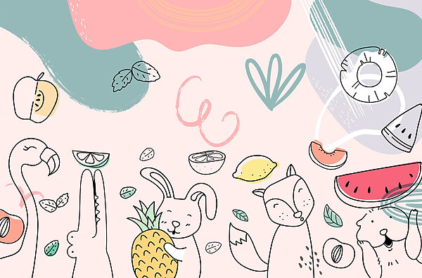 Animaux de dessin animé tenant des fruits w02001p 600x395 - Animaux de dessin animé tenant des fruits