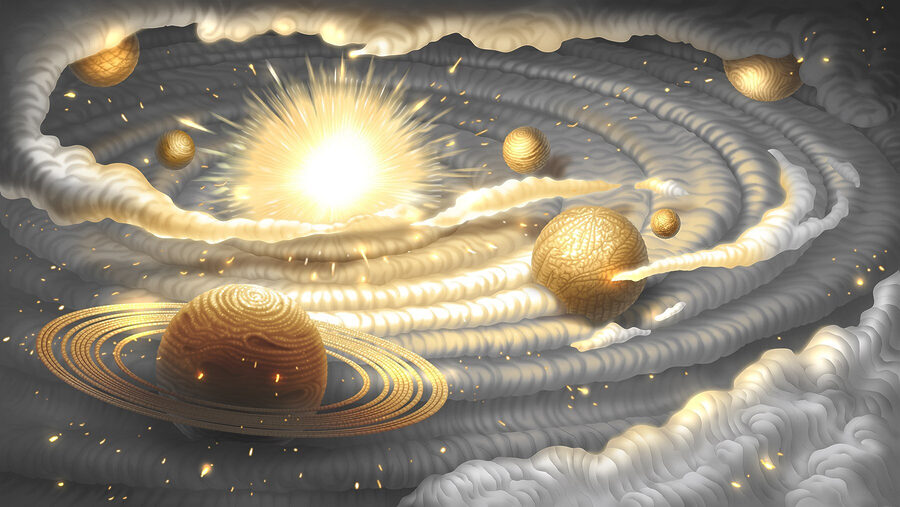 Planète avec des anneaux et des étoiles dans le ciel