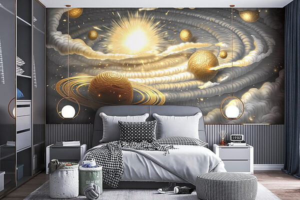 Planète avec des anneaux et des étoiles dans le ciel Planète avec des anneaux et des étoiles dans le ciel
