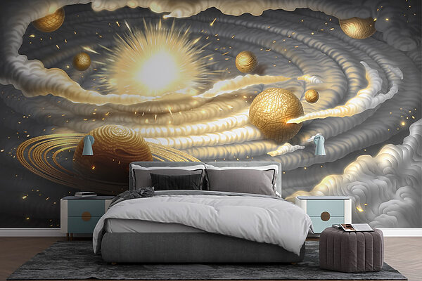Planète avec des anneaux et des étoiles dans le ciel Planète avec des anneaux et des étoiles dans le ciel