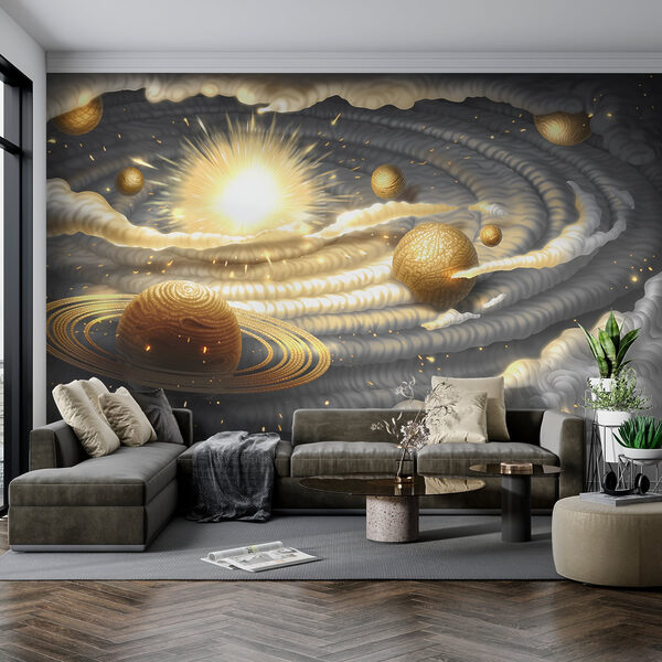 Planète avec des anneaux et des étoiles dans le ciel Planète avec des anneaux et des étoiles dans le ciel