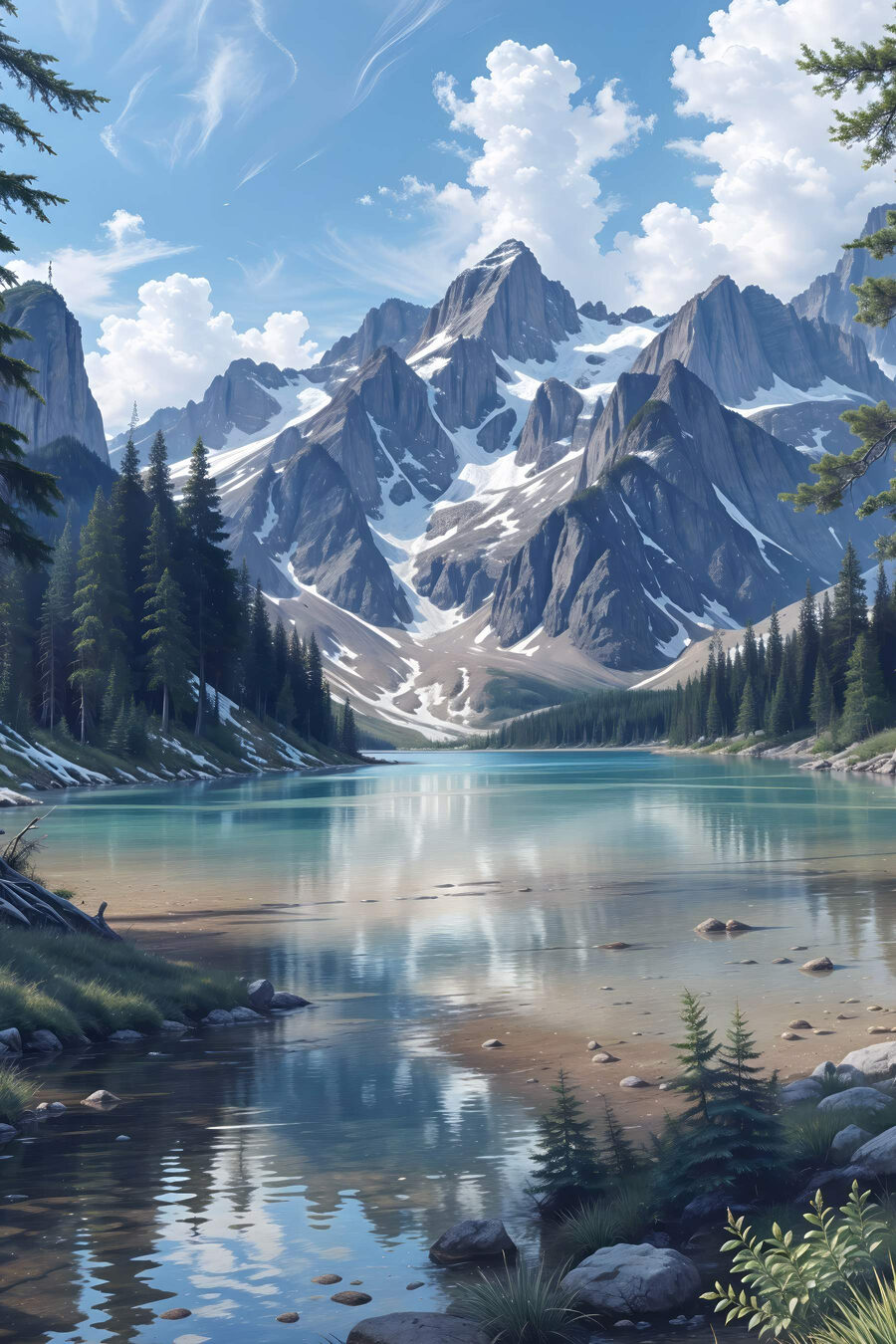Lac entouré de montagnes