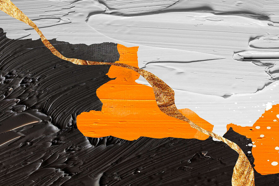 Peinture en noir et blanc avec de la peinture orange et blanche